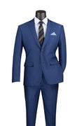 Vinci Textured Stretch Slim Fit Suit | S2RK-7 - Blue