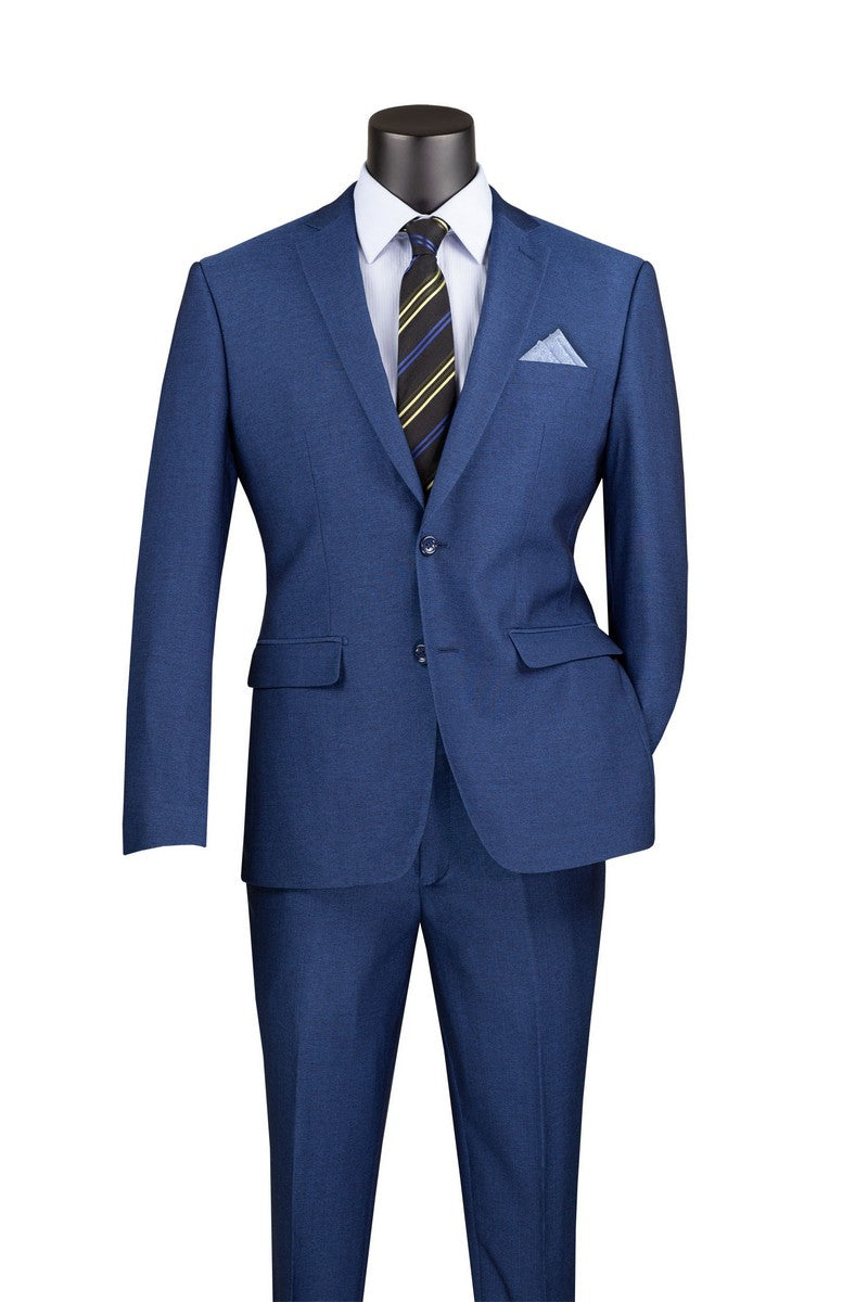 Vinci Textured Stretch Slim Fit Suit | S2RK-7 - Blue