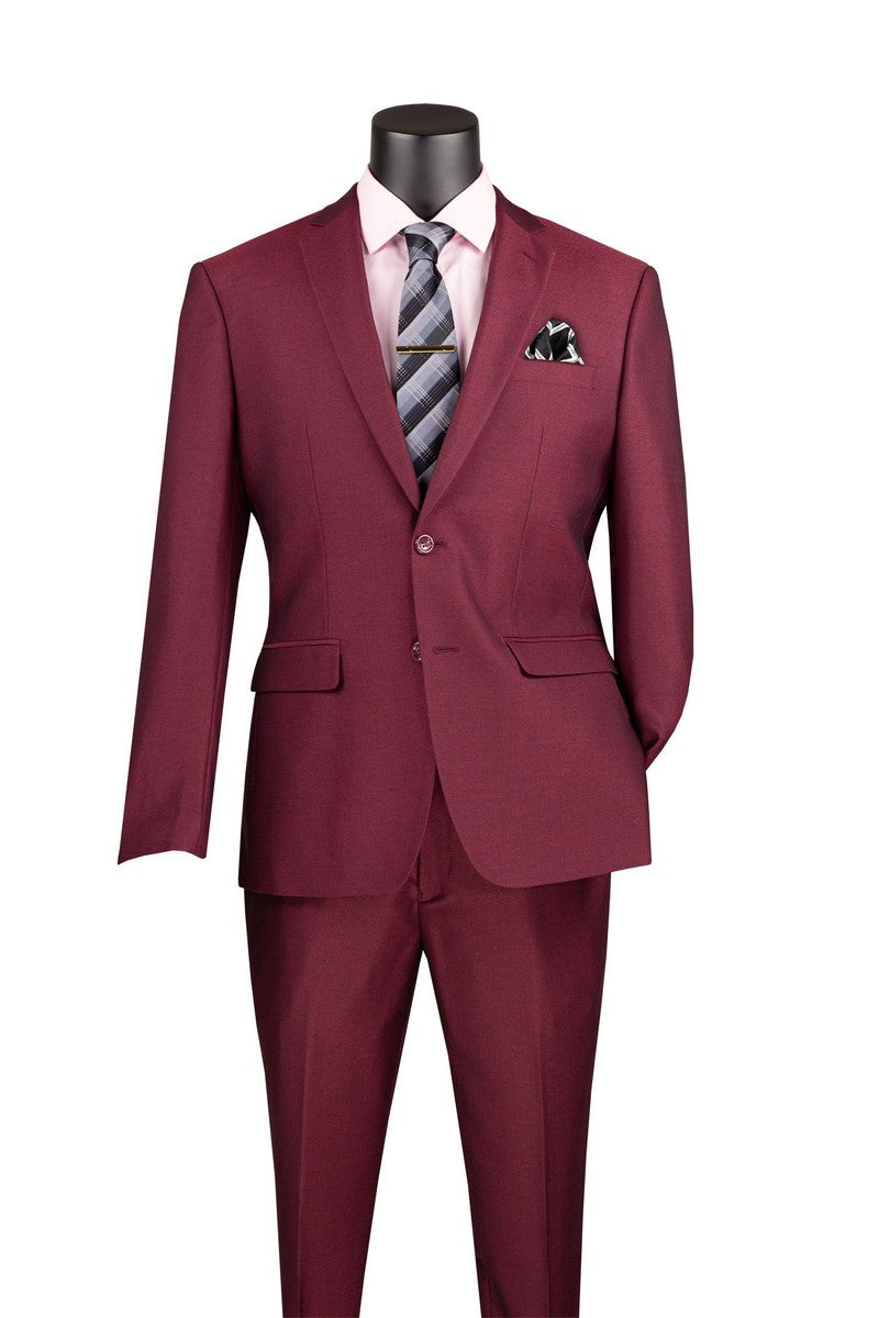 Vinci Textured Stretch Slim Fit Suit | S2RK-7 - Burgundy