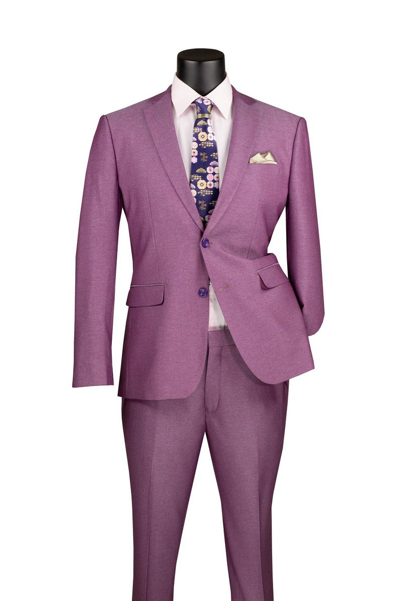 Vinci Textured Stretch Slim Fit Suit | S2RK-7 - Light Purple