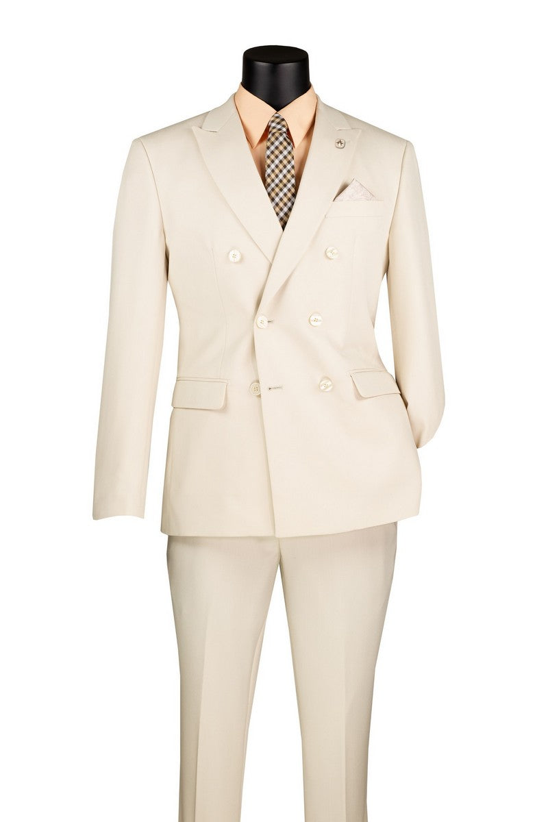 Vinci Double-Breasted Stretch Slim Fit Suit | SDB-1 - Bone White
