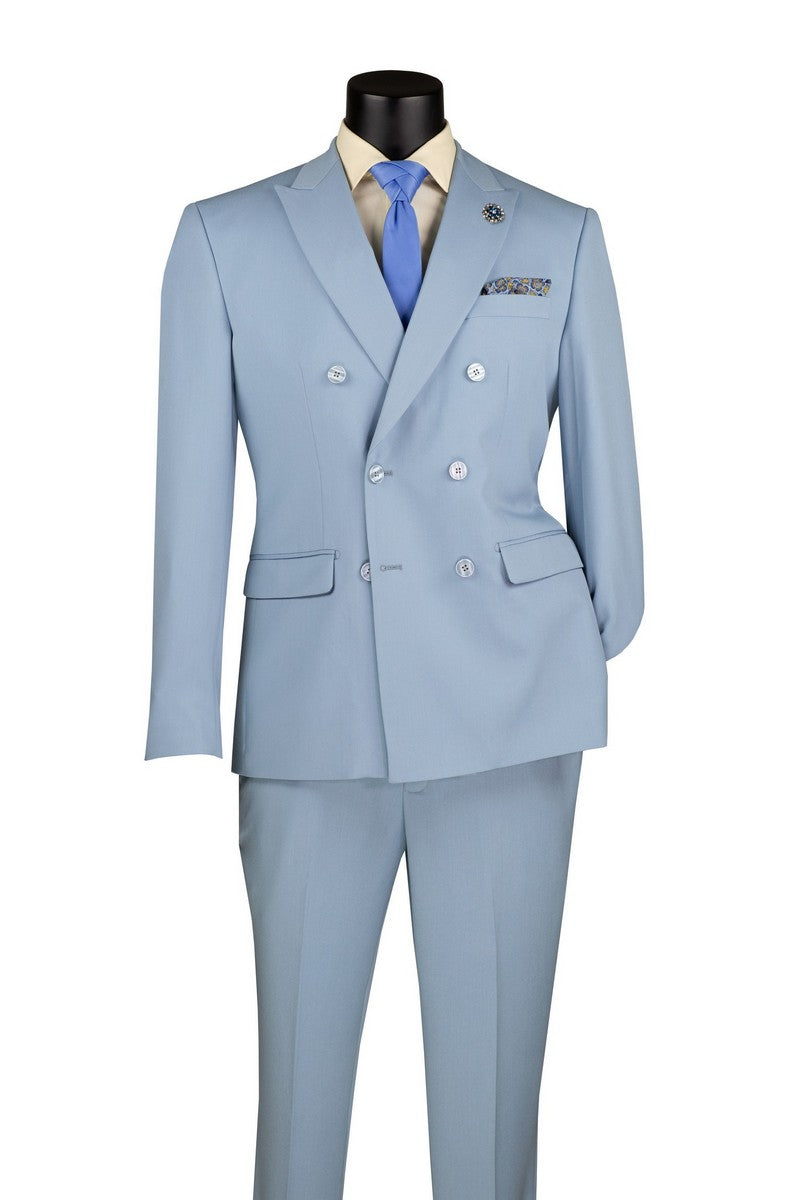 Vinci Double-Breasted Stretch Slim Fit Suit | SDB-1 - Ice Blue