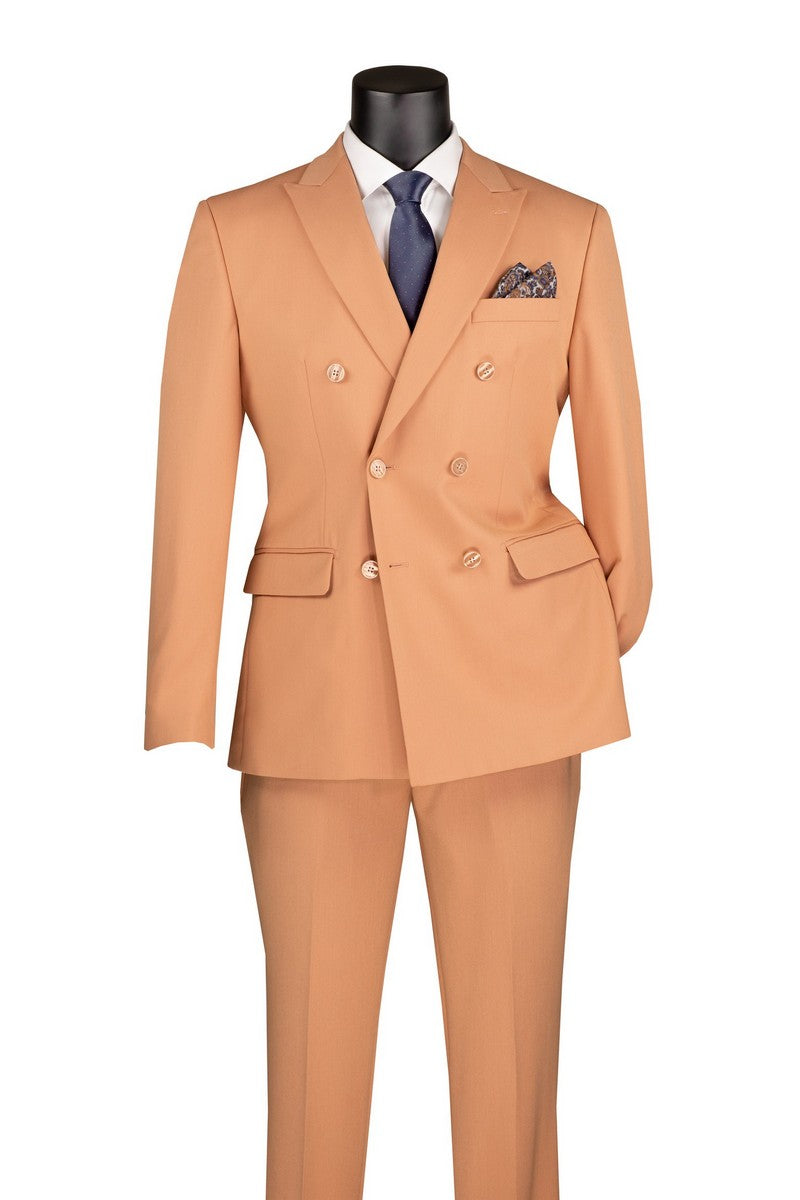 Vinci Double-Breasted Stretch Slim Fit Suit | SDB-1 - Peach