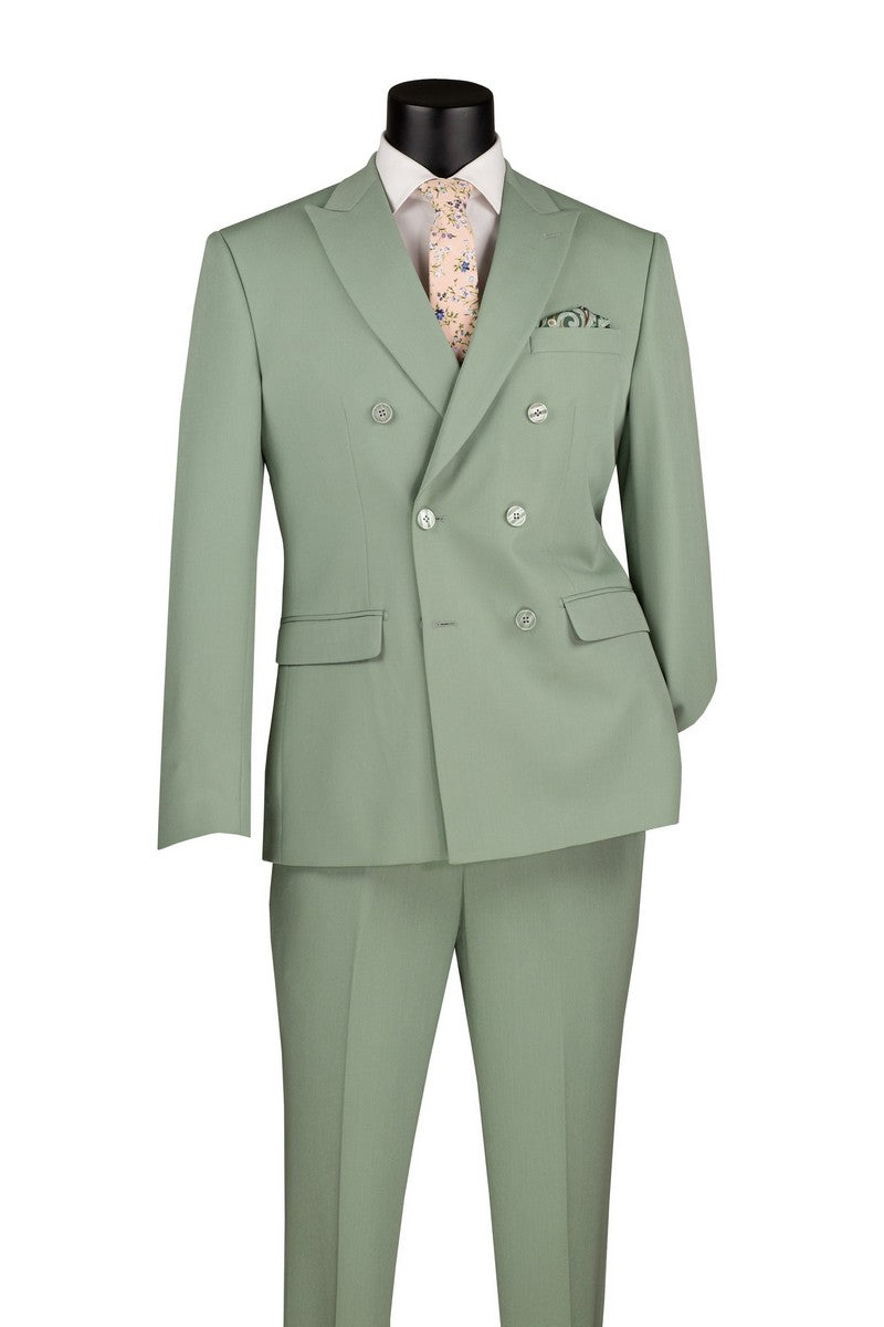 Vinci Double-Breasted Stretch Slim Fit Suit | SDB-1 - Sage