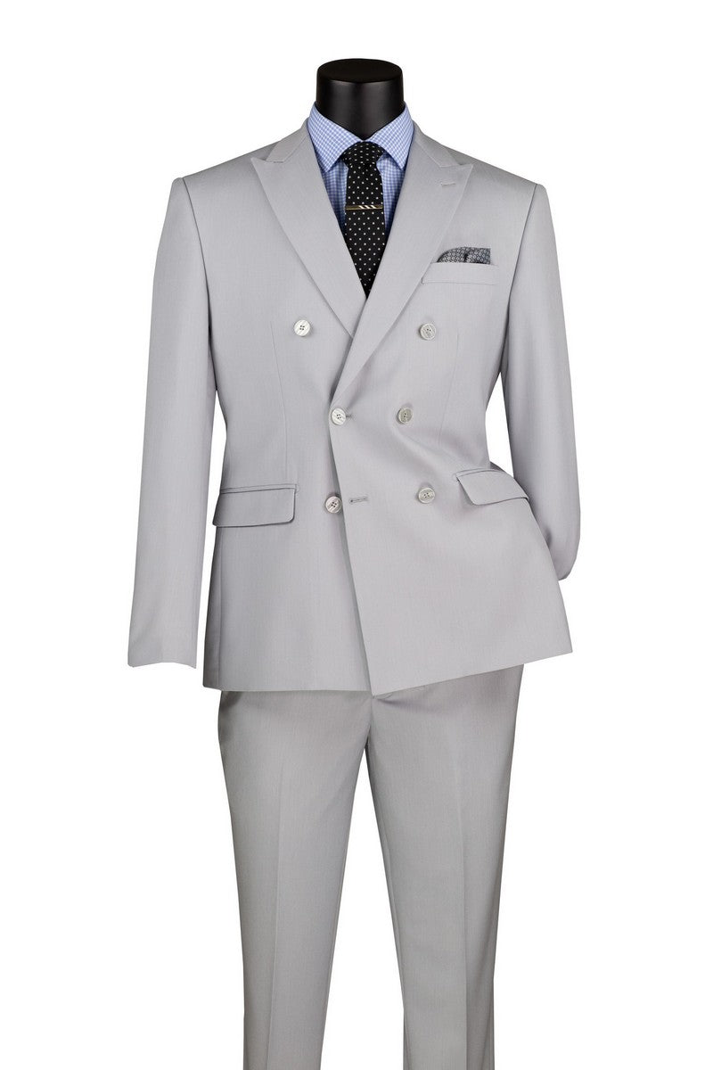 Vinci Double-Breasted Stretch Slim Fit Suit | SDB-1 - Silver