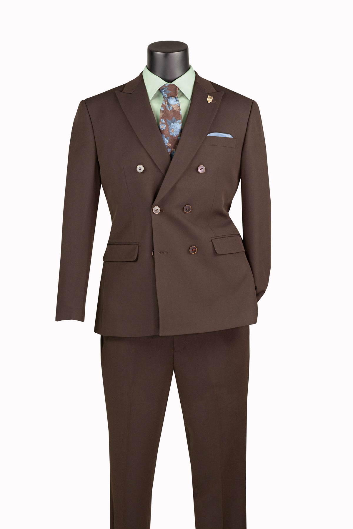 Vinci Double-Breasted Stretch Slim Fit Suit | SDB-1 - Brown