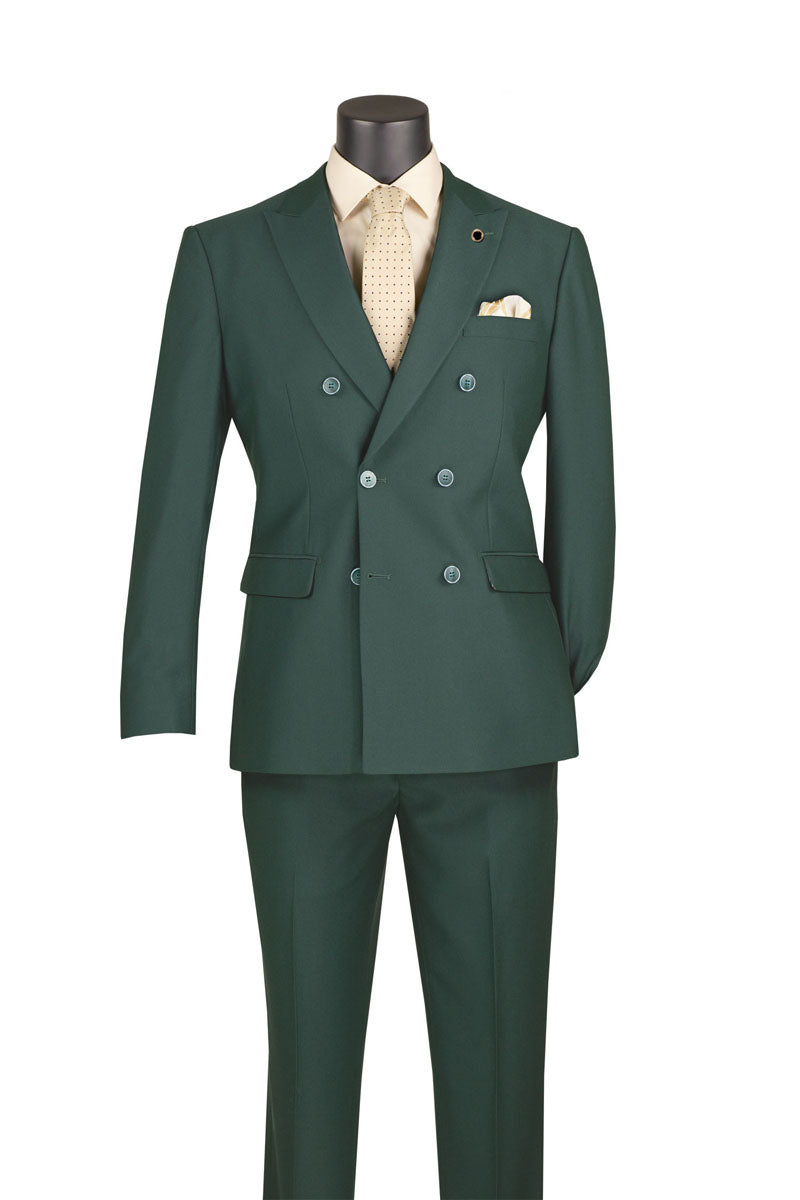 Vinci Double-Breasted Stretch Slim Fit Suit | SDB-1 - Hunter Green