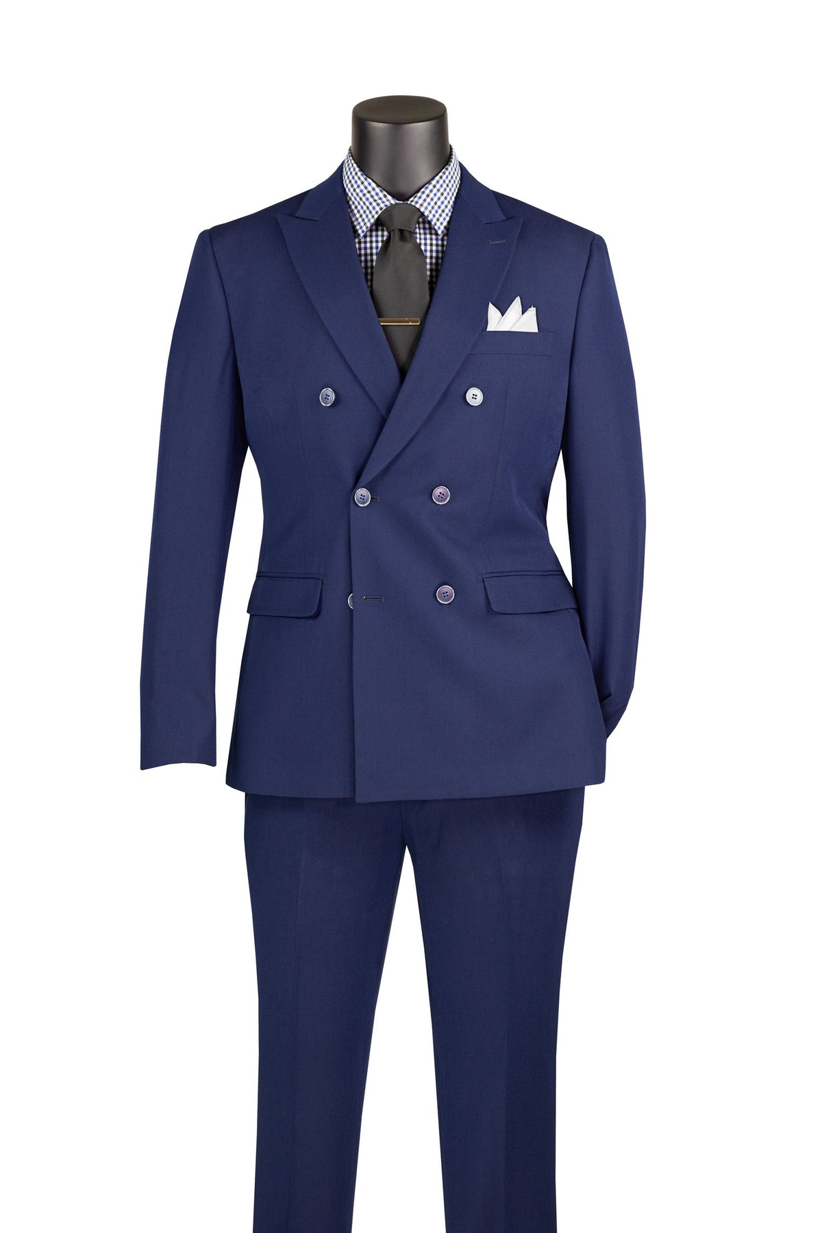 Vinci Double-Breasted Stretch Slim Fit Suit | SDB-1 - Navy