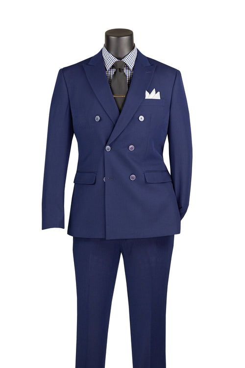 Vinci Double-Breasted Stretch Slim Fit Suit | SDB-1 - Navy