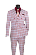 Vinci Windowpane Double-Breasted Slim Fit Suit | SDW-2 - Adobe Rose