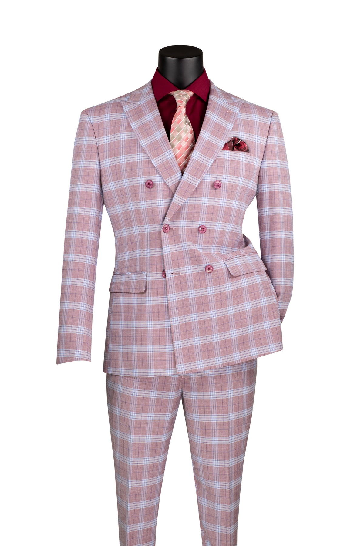 Vinci Windowpane Double-Breasted Slim Fit Suit | SDW-2 - Adobe Rose