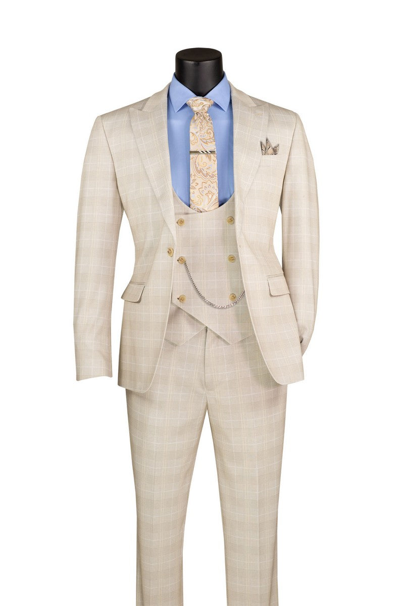 Vinci Glen Plaid Stretch Three-Piece Suit | SV1W-1 - Birch