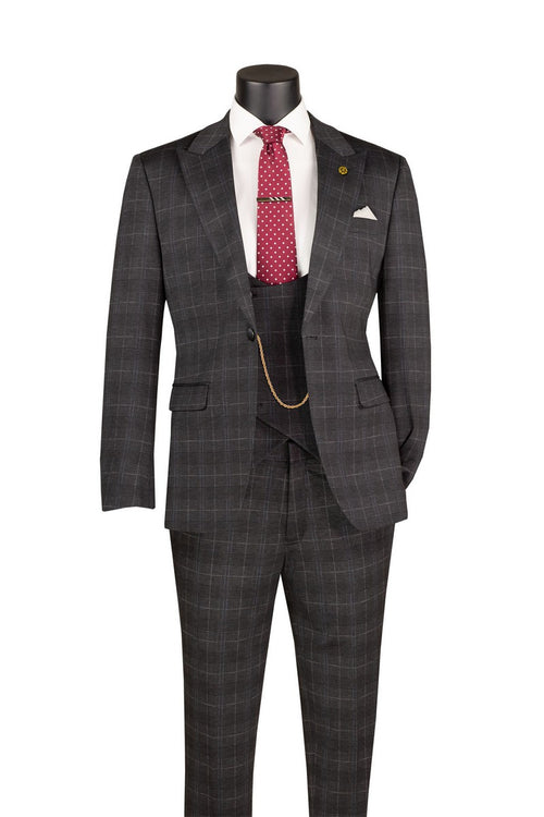 Vinci Glen Plaid Stretch Three-Piece Suit | SV1W-1 - Black