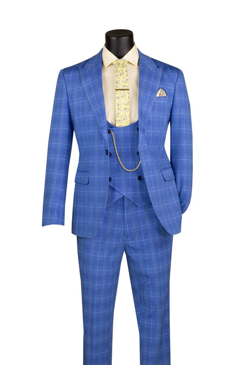 Vinci Glen Plaid Stretch Three-Piece Suit | SV1W-1 - Blue