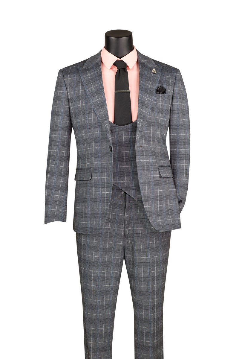 Vinci Glen Plaid Stretch Three-Piece Suit | SV1W-1 - Gray