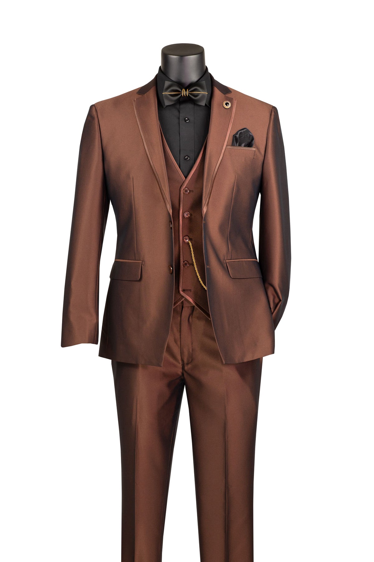 Vinci Satin-Look Three-Piece Slim Fit Suit | SV2D-1 - Cappuccino