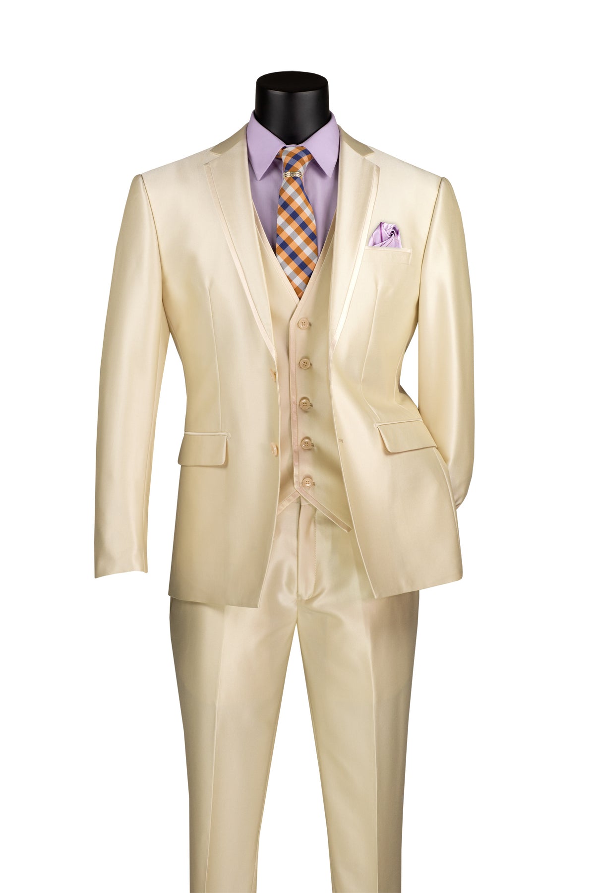 Vinci Satin-Look Three-Piece Slim Fit Suit | SV2D-1 - Champagne Beige