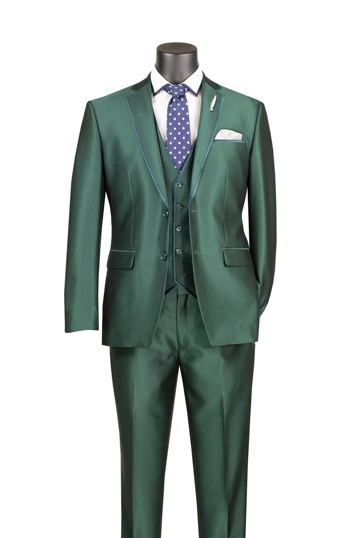 Vinci Satin-Look Three-Piece Slim Fit Suit | SV2D-1 - Hunter Green