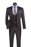 Vinci Glen Plaid Three-Piece Slim Fit Suit | SV2W-8 - Black