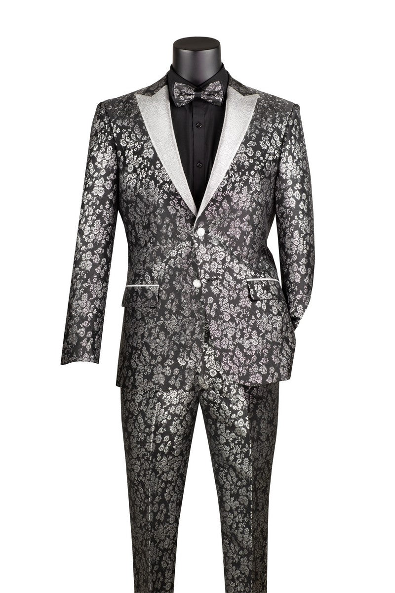 Vinci Jacquard Slim Fit Tuxedo | TSJQ-1 - Black