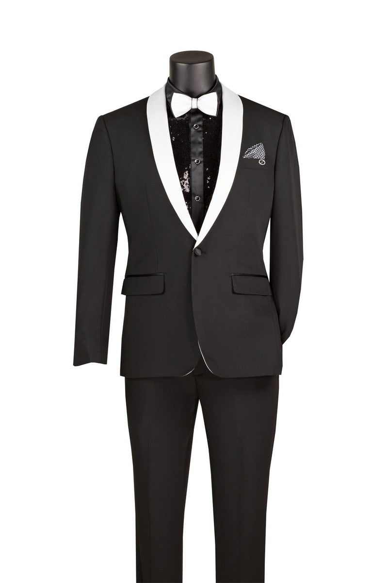 Vinci Stretch Slim Fit Tuxedo with Bow Tie | TSS-2 - Black