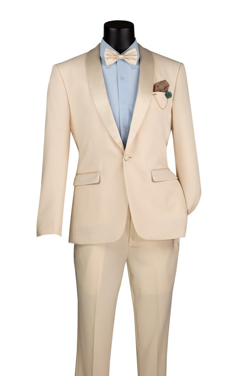 Vinci Stretch Slim Fit Tuxedo with Bow Tie | TSS-2 - Champagne