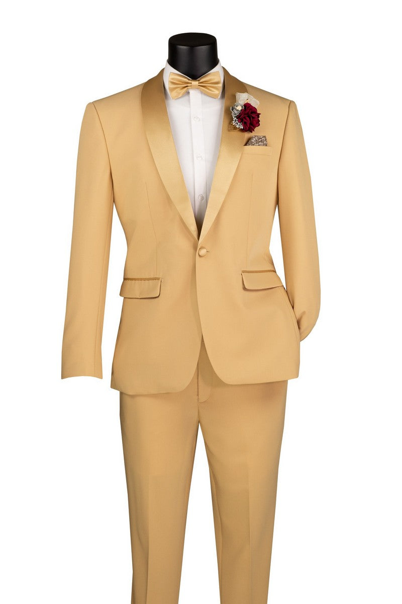 Vinci Stretch Slim Fit Tuxedo with Bow Tie | TSS-2 - Light Gold