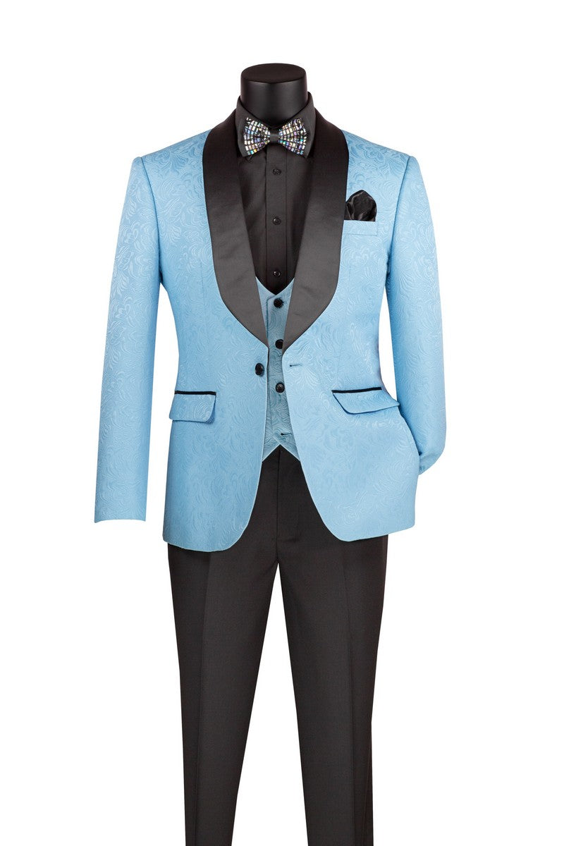 Vinci Jacquard Three-Piece Slim Fit Tuxedo | TVSJ-1 - Light Blue