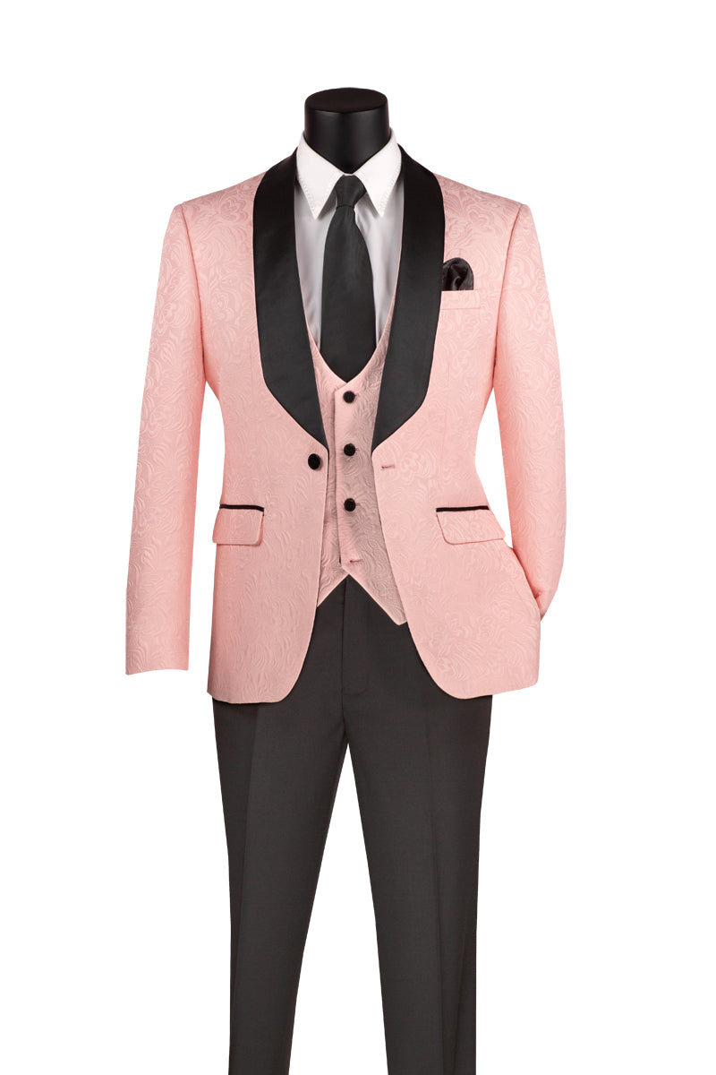 Vinci Jacquard Three-Piece Slim Fit Tuxedo | TVSJ-1 - Pink