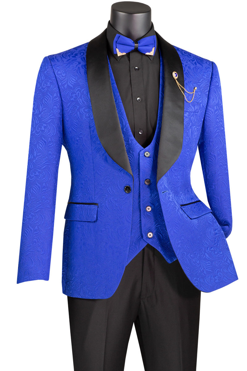 Vinci Jacquard Three-Piece Slim Fit Tuxedo | TVSJ-1 - Royal